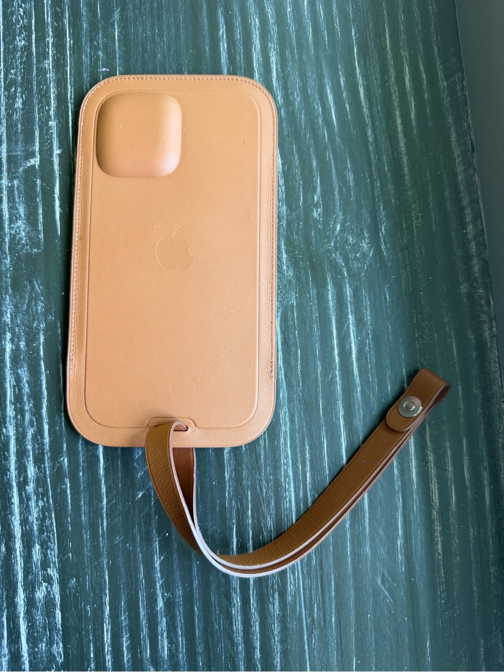 Apple Leather Phone Sleeve with MagSafe- Detachable Wrist Strap - Saddle Brown